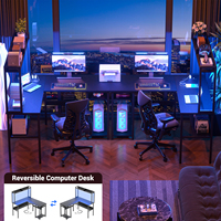 Escritorio de Computadora en Forma de L Convertible con Luz LED, Construcción de MDF y Metal, para Oficina en Casa, Juegos, Estantes de Almacenamiento Portátiles, Fácil de Transportar