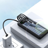 Tragbare Powerbank 10000mAh mit Digitalanzeige und 2 LED-Taschenlampen, Solar-Powerbank mit abnehmbaren, integrierten 4 Kabeln