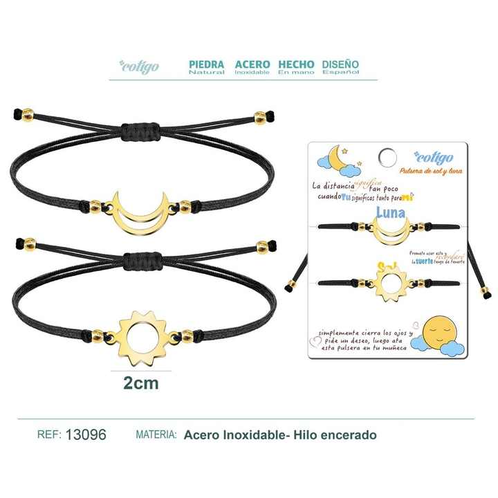 Golden Moon-Sun Friendship Bracelet with Black Thread - Friendship Bracelet