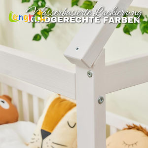 Letto in legno massello <span class=keywords><strong>90x200</strong></span> cm Montessori piano bianco vassoio libro protezione caduta doghe 4 pezzi decorativo per bambini - Product Image 6