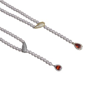Fransız Hafif Lüks Zirkon Yapraklar Su Damlaları İnci Kabuk Kolye Moda Joker High-end Sonbahar Kış Uzun Boncuk Toptan - Product Image 5