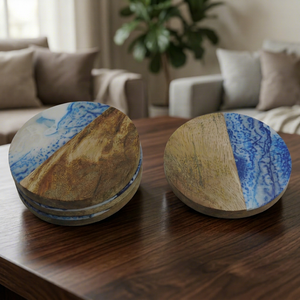 Sous-verres en bois et dessous de verre en résine époxy de qualité supérieure, design élégance moderne, UCI, pour table, bar, repas, mariages et fêtes, ensembles d'accessoires - Product Image 1