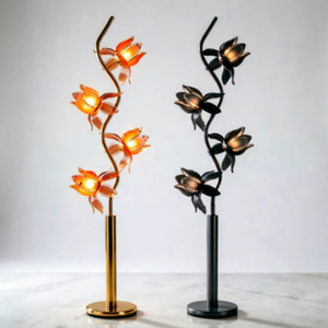 Lampe sur pied florale moderne avec abat-jour en verre gris, socle en fer doré, douille E26, lampe Lotus rose pour salon - Product Image 3
