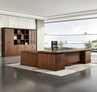 Bureau de direction moderne en forme de L, grand bureau en MDF pour manager avec armoire latérale pliable et tiroirs pour mobilier de bureau