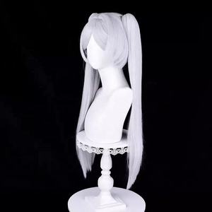 Peluca de Anime <span class=keywords><strong>Huayi</strong></span> al por Mayor, 70 cm de Largo, Lisa, Plateada y Blanca, de Frieren at the Funeral, Sintética, para Cosplay, con Dos Coletas, para Mujeres Adultas - Product Image 2