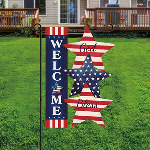 Drapeau solaire LED toutes saisons résistant aux intempéries 12x18 Panneau de bienvenue de jardin en toile de jute double face pour l'extérieur Drapeau du Jour de l'Indépendance - Product Image 2