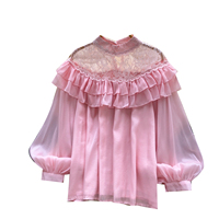 Chemisier élégant à volants en dentelle pour femme, coupe ample, épaules dénudées, manches longues lanternes, collection Printemps