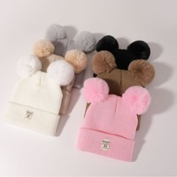 Gorros de Invierno de Fibras Acrílicas para Niños, Gorros Tejidos con Doble Bola, Gruesos y Cálidos, Gorro de Invierno para Niños, Moda Infantil para Exteriores