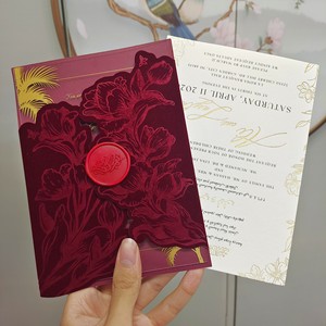 Custom Velvet Luxury Eco-friendly Wedding Stationery Featuring Elegant European Design Customizable Gold Foil Christmas - Product Image 3