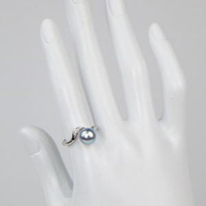 แหวนมุกสีเงินทันสมัยพร้อมหินสีฟ้าธรรมชาติชุบโรเดียม-งานแฮนด์เมดสไตล์ญี่ปุ่นงานปาร์ตี้งานที่ทำมือ - Product Image 4