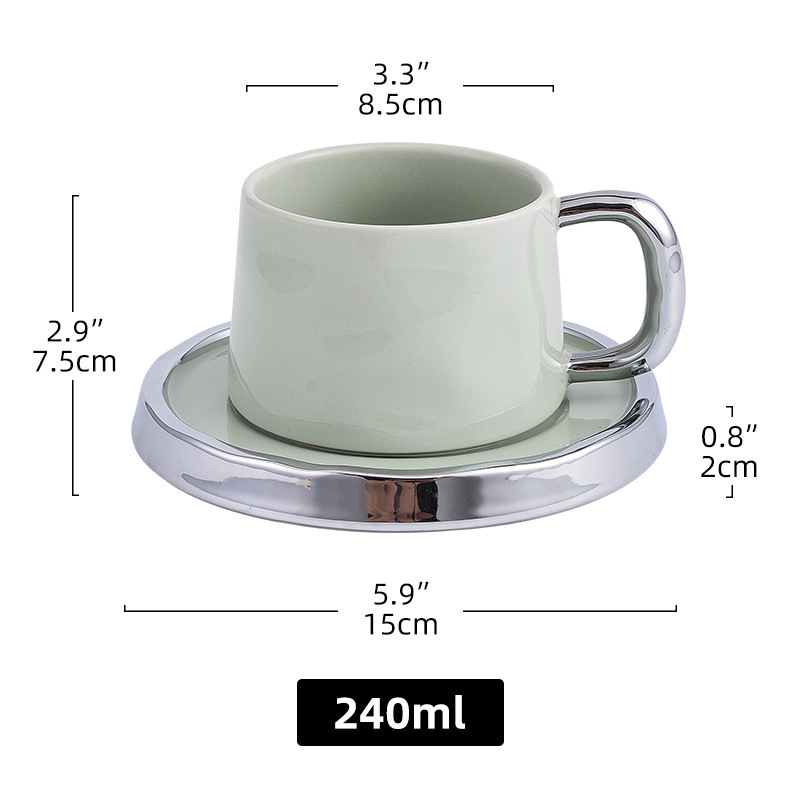 Tazza di caffè dritto e piattino ~ colore verde fagiolo-240ml