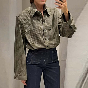 Blusa de Mujer Estilo Informal, Holgada, Clásica, con Estampado a Cuadros Retro, para Otoño y Primavera, Ideal para Oficina, Negocios y Uso Diario - Product Image 2