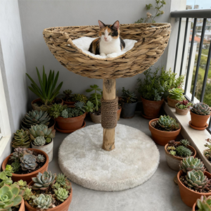 Árbol para Gatos de Madera LM, Cama Elevada para Gatos, Árbol de Juegos para Gatos, Juguete de Madera para Mascotas, Cama para Mascotas Hecha a Mano con Jacinto de Agua - Product Image 5