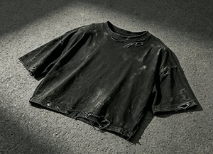 Men's Heavyweight Streetwear Cropped Oversized Custom Blank Plain T Shirt Vintage Washed Cotton Boxy <b>Top</b> with <b>Distressed</b> T-shirt - Product Image 3