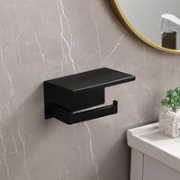Porte-rouleau de papier toilette auto-adhésif en acier inoxydable sans perçage, noir mat, distributeur de papier toilette avec étagère pour salle de bain et douche