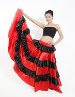 Jupe de flamenco espagnole pour femme bohème à 720 degrés, en satin de polyester lisse, grande jupe évasée, costume de danse du ventre pour carnaval, fête, bal