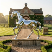 Escultura de Caballo de Acero Inoxidable de Tamaño Real para Exteriores, Estatua de Animal Metálica con Superficie de Espejo 8K para Parque, Patio, Edificio Corporativo