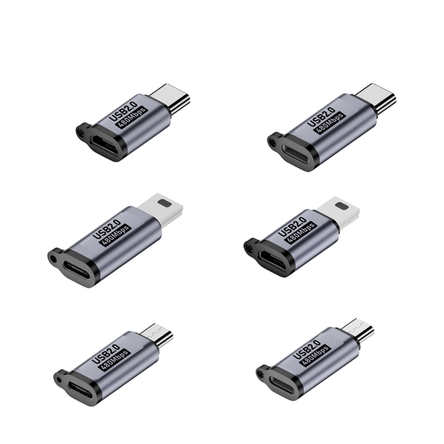Type C Female to Micro USB/Type C Female to Mini USB for 8Pin Male Phone Adapter Support Charging Transfer