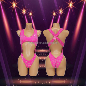 B237 Body da Pole Dance per Donna con Strass e Cristalli, Costume da Ballerina per Festival e Club - Product Image 1
