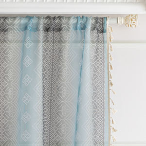 Rideaux de bohème bleus transparents géométriques avec glands 100% polyester, protection UV et filtrage de la lumière pour la maison/café/complexe - Product Image 5