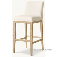 Tabouret de bar haut sans bras en bois de chêne massif à la mode avec jambes coniques Coussin en tissu confortable pour la maison ou l'extérieur