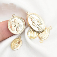 Charmes de médailles catholiques de forme ovale, pendentif Vierge Marie en or 14 carats pour la fabrication de colliers chrétiens en relief