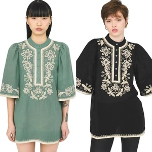 Vestido Mini de Manga Corta Estilo Étnico Vintage para Mujer, Vestido de Moda con Cuello Redondo y Bordado Floral Intenso - Product Image 1