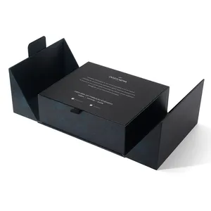 Eco personalizado impresso duplo jóias anel preto caixa dupla porta aberta embalagem caixa presente