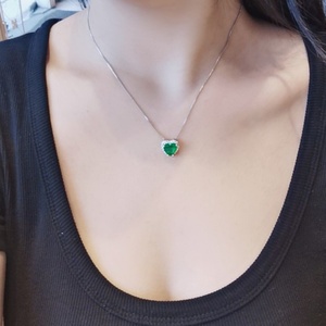 Hot Style Exquisite Jewelry Eco-friendly Copper Silver Plated Heart Cut Green Cubic Zirconia Heart Jewelry Set for Women - Product Image 3