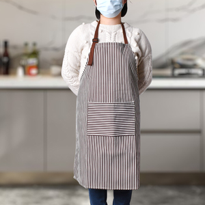 ผ้ากันเปื้อนผ้าฝ้ายสำหรับใช้ในครัวเรือนลายทางมีกระเป๋าสำหรับผู้หญิง - Product Image 3