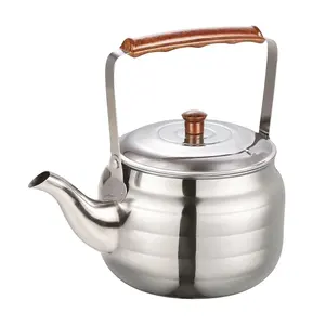 Tetera Coreana de acero inoxidable con silbato y mango de madera, tetera de agua caliente para el hogar, cocina, Camping, tetera de té de Metal