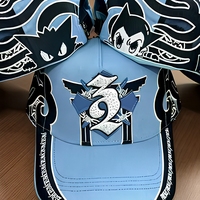 Casquette de baseball bleu clair brodée style dessin animé, avec strass numéro 3, imprimé graffiti gothique sur le côté, style streetwear, casquette snapback