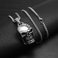 Kalung Tengkorak Gigi Detail Gothic Vintage, Liontin Baja Anti Karat Tahan Air, Perhiasan Fashion Pria, Grosir