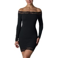 Nouvelle robe moulante en dentelle pour femme, à épaules dénudées, manches longues, taille cintrée, courte, sexy, robe de soirée tendance