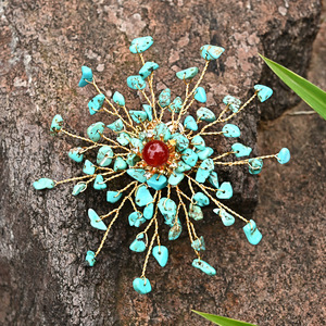 Broche de Flores para Novia, Cristal Azul <span class=keywords><strong>Turquesa</strong></span>, para Bodas y Fiestas, con Estambres de Ágata Roja, Venta al por Mayor de Hongzhuo - Product Image 5