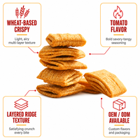 Chips de blé croustillantes à plusieurs couches, saveur tomate, texture striée, collation fine et croustillante, fournisseur OEM en gros, marque privée, B2B