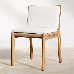 Modern Patio Furniture Backyard Garden Dining Set Teak Wood Outdoor Table And Rattan Backrest Chair 6 8 10 Seater