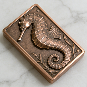 Barra di Rame Personalizzata con Tema Marino Vintage, Rilievo 3D Cavalluccio Marino, Decorazione in Metallo su Misura, Regalo da Collezione - Product Image 3