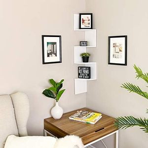 Estante flotante blanco de <span class=keywords><strong>4</strong></span> niveles con diseño en zigzag para montaje en pared de esquina, estante de almacenamiento de plástico para Herramientas de limpieza de vajilla - Product Image 5