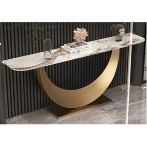 Barato al por mayor muebles de diseño moderno vestíbulo entrada <span class=keywords><strong>estrecha</strong></span> medio redondo de lujo oro mesa de <span class=keywords><strong>consola</strong></span> de acero inoxidable - Product Image 1