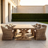 Ensemble de meubles de salle à manger en rotin tressé moderne pour l'extérieur, table et chaises 4 places, ensemble de jardin en rotin PE