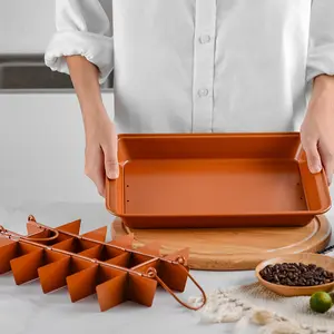 Vendita calda online 18 tazze brownie edge pan Copper antiaderente Brownie teglie decorative con affettatrice incorporata