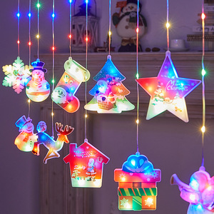 Guirnalda de Luces Navideñas con Adornos de Reno, Muñeco de Nieve y Copos de Nieve, Luces LED para Ventanas, Tiendas y Decoración del Hogar - Product Image 1
