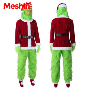 Disfraz de Papá Noel de pelo verde para hombre Meshin, accesorios de terciopelo canario estampado para Halloween, TV y cine, de Holiday Source - Product Image 1