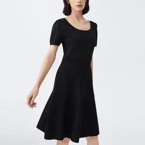 国欧泡泡袖黑色连衣裙夏季2023新款薄款黑色连衣裙职业连衣裙