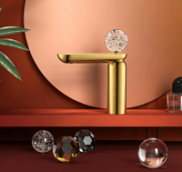 Robinet de lavabo Weihao en laiton brossé doré non revêtu, avec poignée unique en cristal, à poser sur le comptoir, pour salle de bain