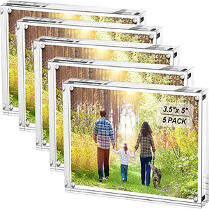 5 x 3.5 Inch Acrylic Magnetic Photo Frame Lucite Picture Frames Block Personalized Bespoke Clear Double Sided Block Frame