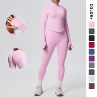 Setelan Jaket dan Legging Yoga Wanita Berkualitas Tinggi, Lembut Seperti Mentega, Populer, Lengan Panjang, untuk Olahraga dan Fitness