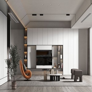 Balom Customized Modern Living Room Recessed Display <strong>TV</strong> Stand Marble Glass Shelves Matte White Panels Blue Accent <strong>Shelving</strong> <strong>Wall</strong> - Product Image 2
