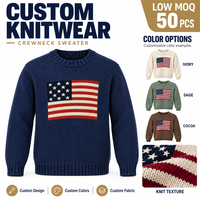 Pull en tricot personnalisé avec drapeau américain 320 pour hommes, col rond, marque privée OEM, pull jacquard personnalisé, fabricant